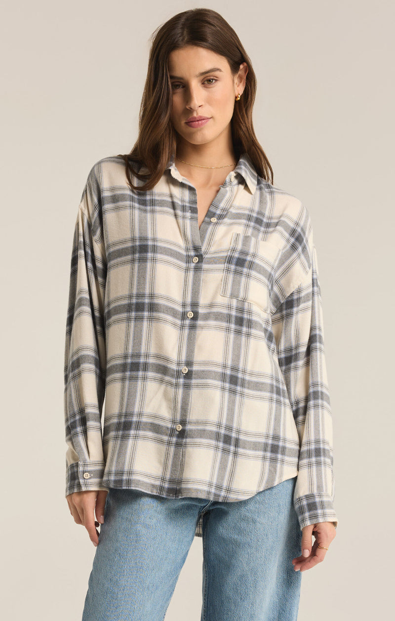 River Plaid Button Up Shirt Thunder Cloud