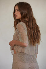 Bellamy Fishnet Crystals Top Taupe