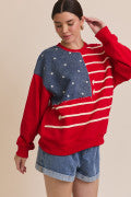 USA Flag Denim Detail Novelty Sweatshirt Red Multi