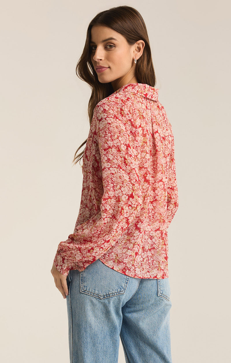 Vivienne Floral Print Top Crimson Crush