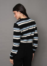 Iolanta Stripe Crew Neck Cardigan Black
