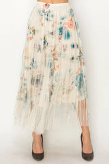 Floral Mesh Maxi Skirt Teal Floral