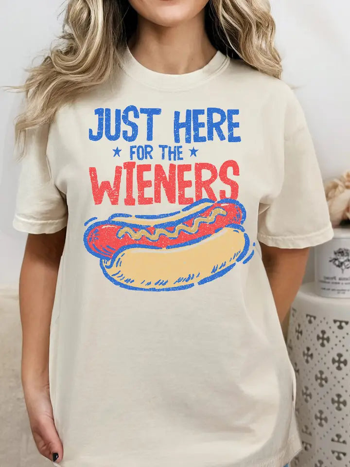 Just Here For The Wieners Graphic Tee Vintage White