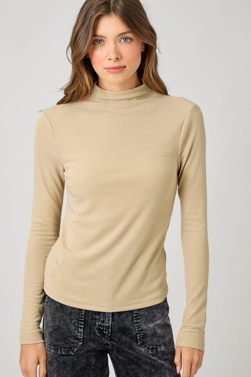 Knit Mock Neck Long Sleeve Top Almond