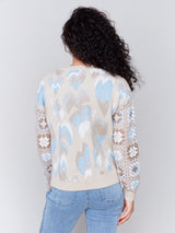 Jacquard Layered Hearts Crew Neck Sweater Ocean