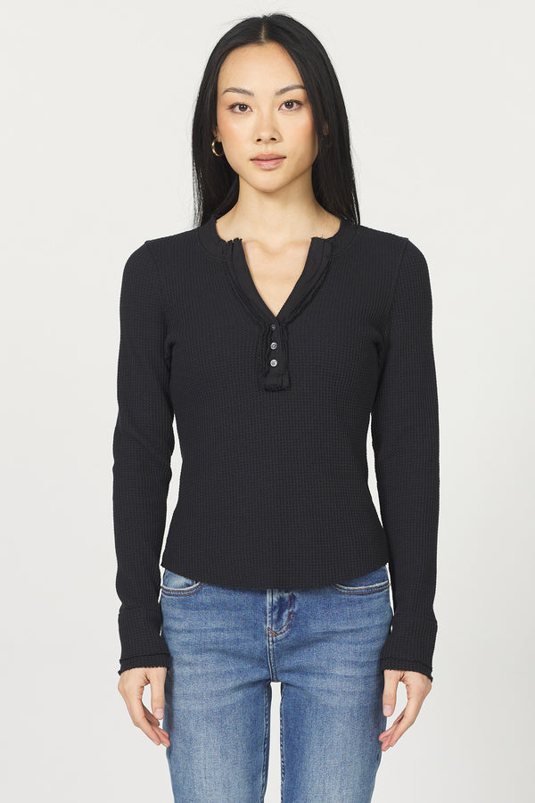 Luna Long Sleeve Henley Black