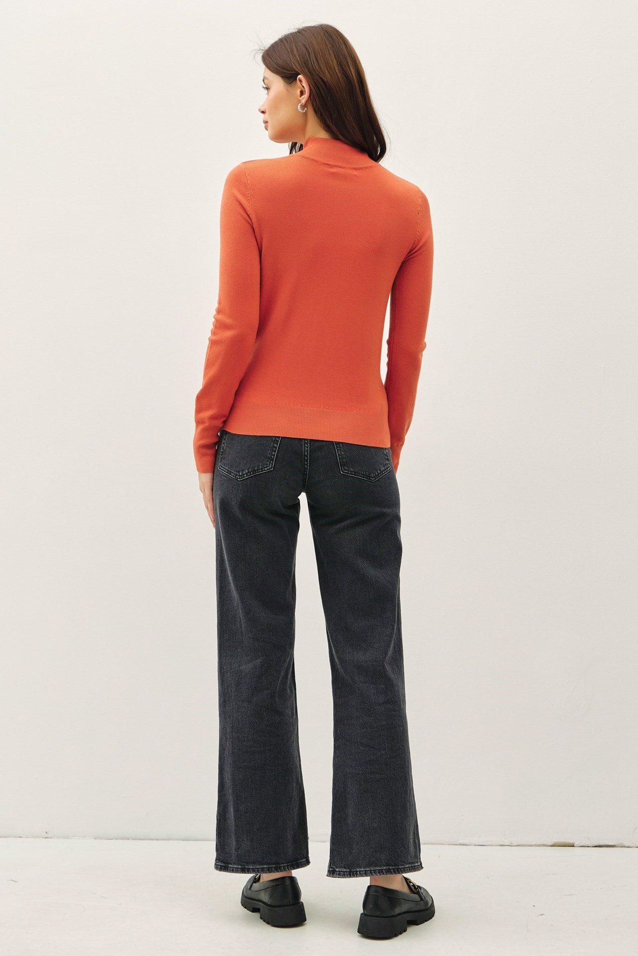 Mock Neck Basic Sweater Persimmon