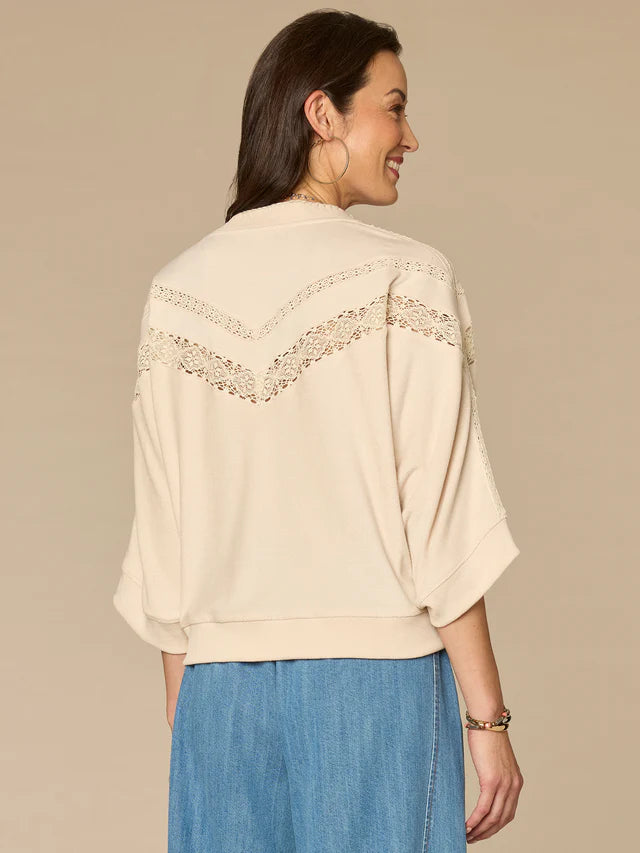 Banded Hem Crochet Detail Knit Top Birch