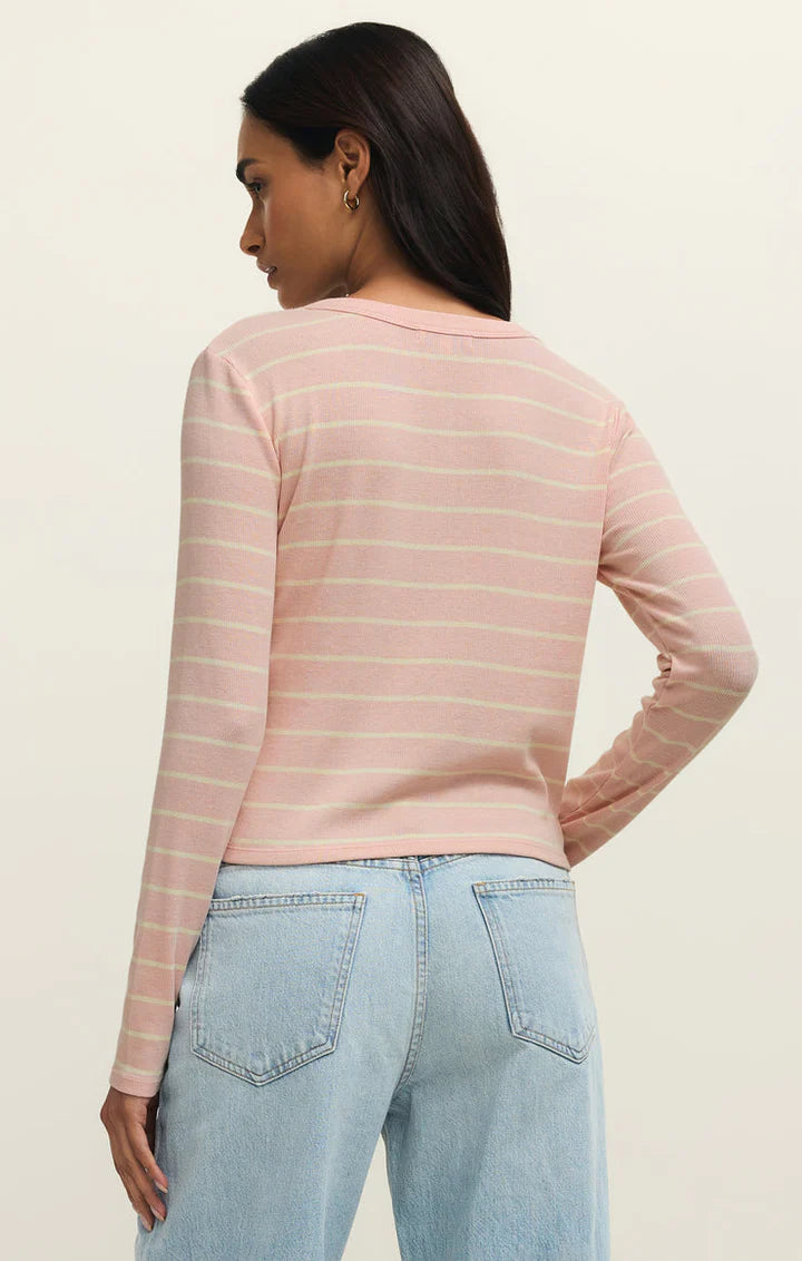 Ferris Henley Stripe Top Washed Pink