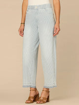 Skyrise Relaxed Barrel Leg Released Hem Jeans Powder Blue Artisanal
