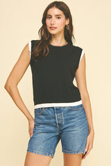 Double Layered Sleeveless Knit Top Black