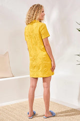 Textured Detail Vneck Tunic Shirt Dress Lemon