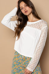 Asymmetric Lace Detail Long Sleeve Top Off White