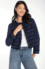 Fray Details Collarless Jacket Deep Midnight