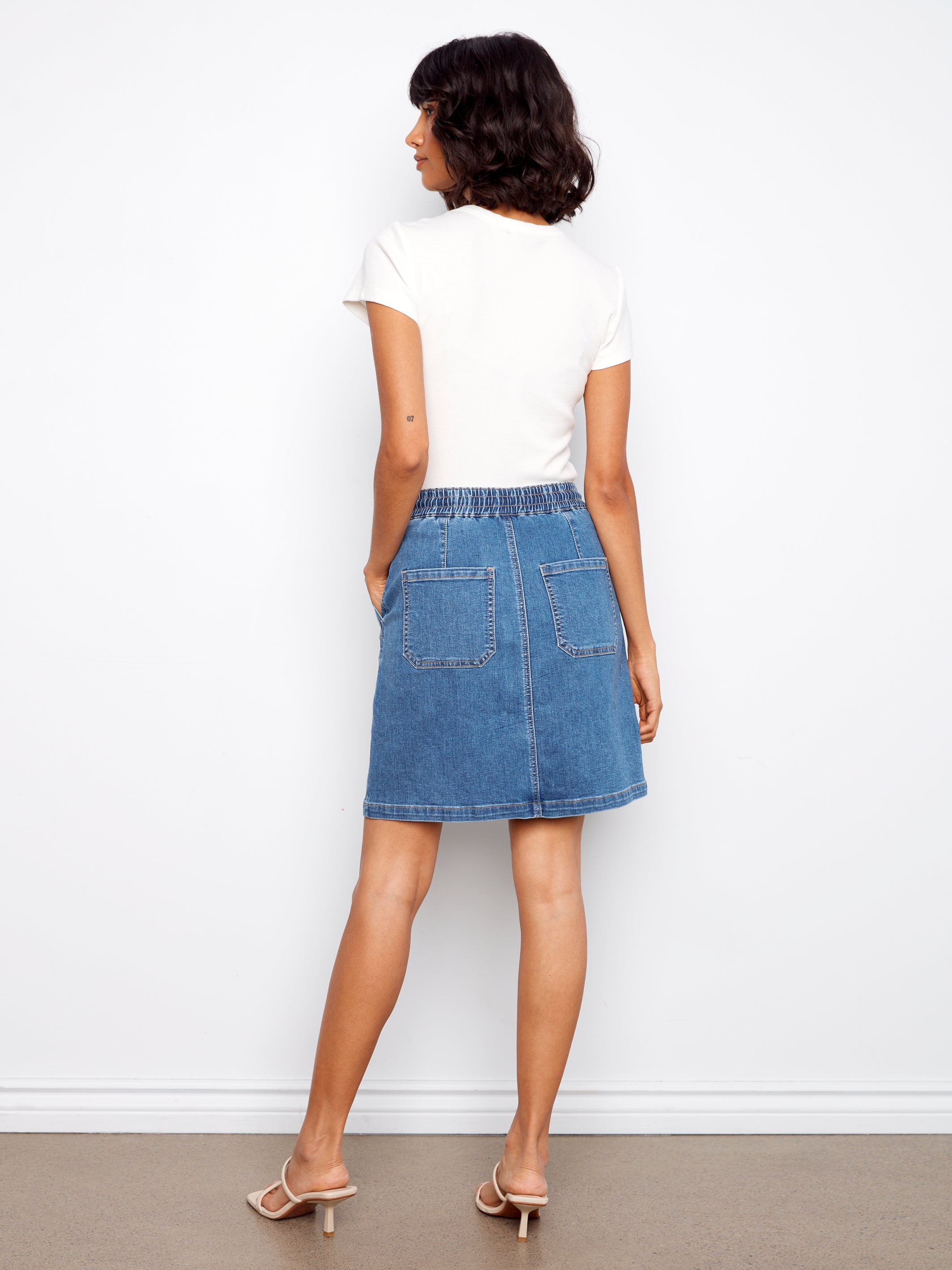 Patch Pocket Drawstring Twill Skort Soft Blue