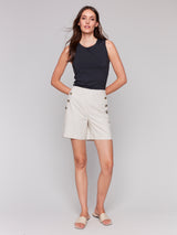 Heathered Linen Button Detail Stretch Shorts Natural
