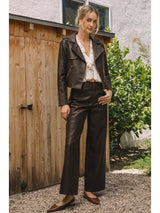 Distressed Faux Leather Moto Jacket Coco Brown