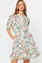Floral Printed Button Down Mini Dress Multi