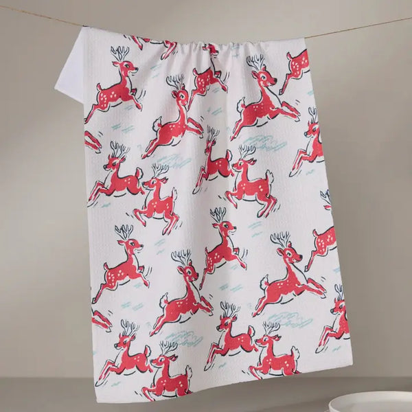 Geometry Tea Towel Prancing Reindeer