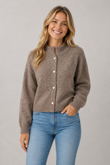 Wide Collar Button Sweater Cardi Mocha