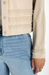 Fray Lace Detail Trucker Jacket Safari Sand