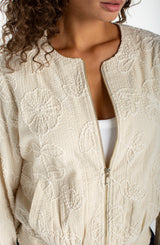 Stitched Floral Detail Bomber Jacket Pale Sand Stone
