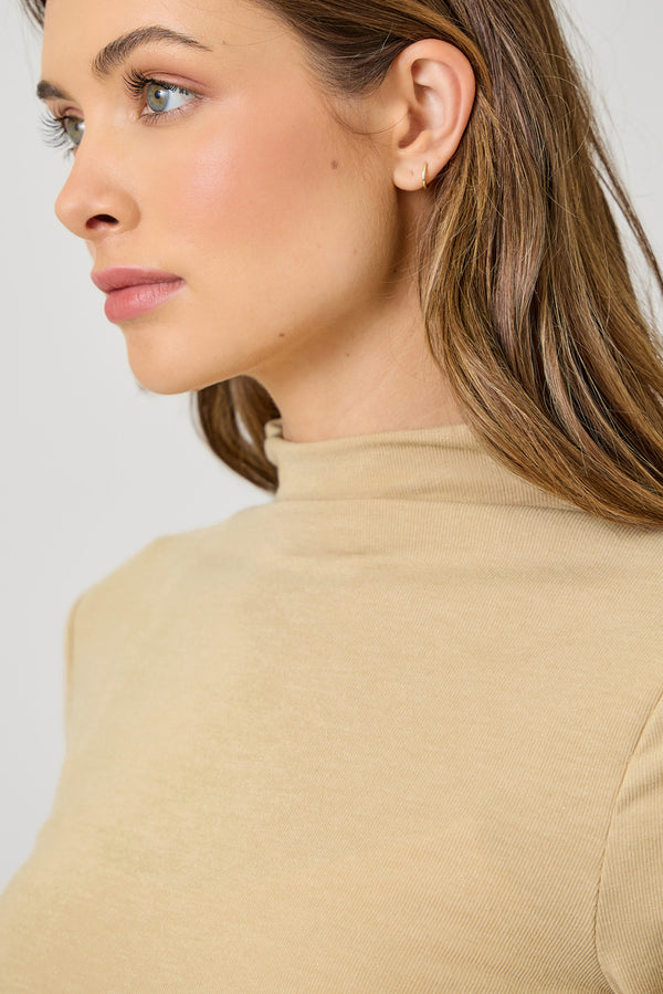 Knit Mock Neck Long Sleeve Top Almond