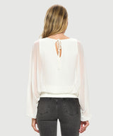 Chiffon Batwing Back Tie Banded Waist Top Ivory