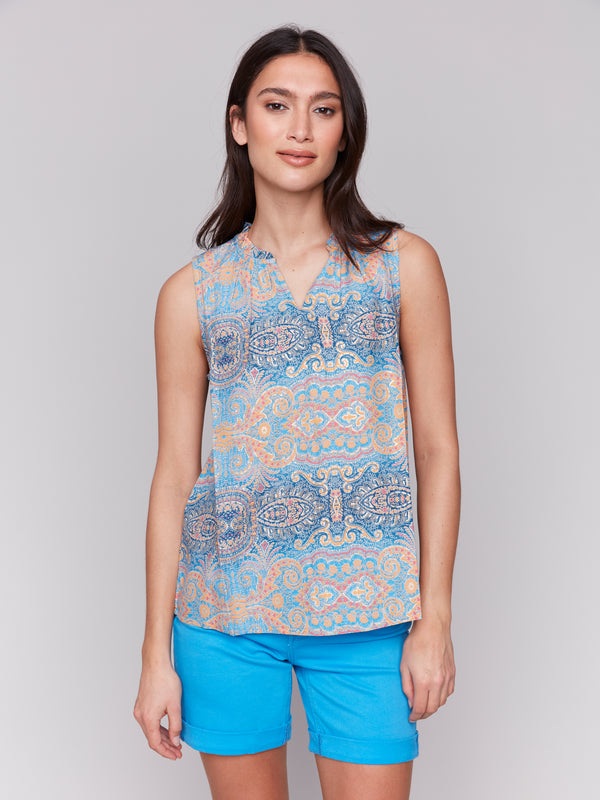 Sleeveless Ruffle Neck Top Papaya