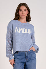 Amour Open Knit Sleeve Sweater Light Blue