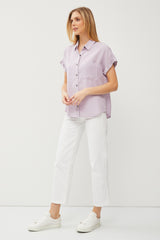 Tencel Short Sleeve Button Down Shirt Lavender