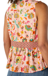 Mixed Print Smocked Waist Tank Pink Green Multi Floral