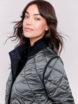 Leather Trim Reversible Quilted Puffer Jacket Black
