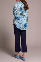 Smocked Details Vneck Blouse Slate Blue