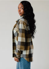 Button Up Plaid Shirt Olive + Black