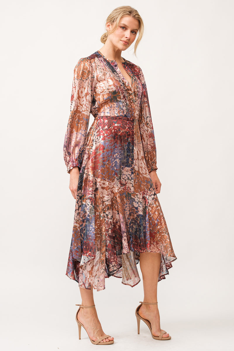 Amelie Hidden Placket Long Sleeve Printed Dress