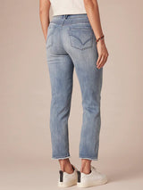 Ab Solution High Rise Slim Straight Clean Finish Fray Hem Jean Mid Blue
