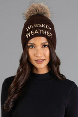 Whiskey Weather Embroidered Pom Hat Dark Brown