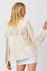 Suede Fringe Patch Pocket Blazer Ivory
