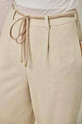Suede Accent Melange Wide Leg Pants Warm Beige