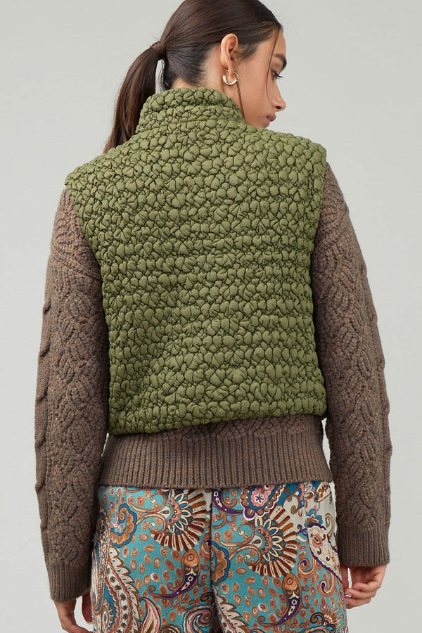 Cropped Bubble Quilted Vest Olive