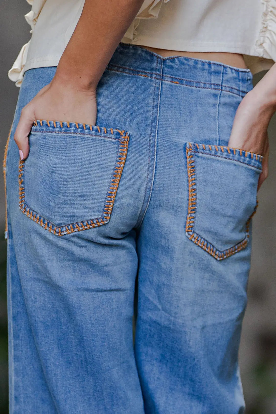 Whipstitch Pocket Cropped Pants Denim