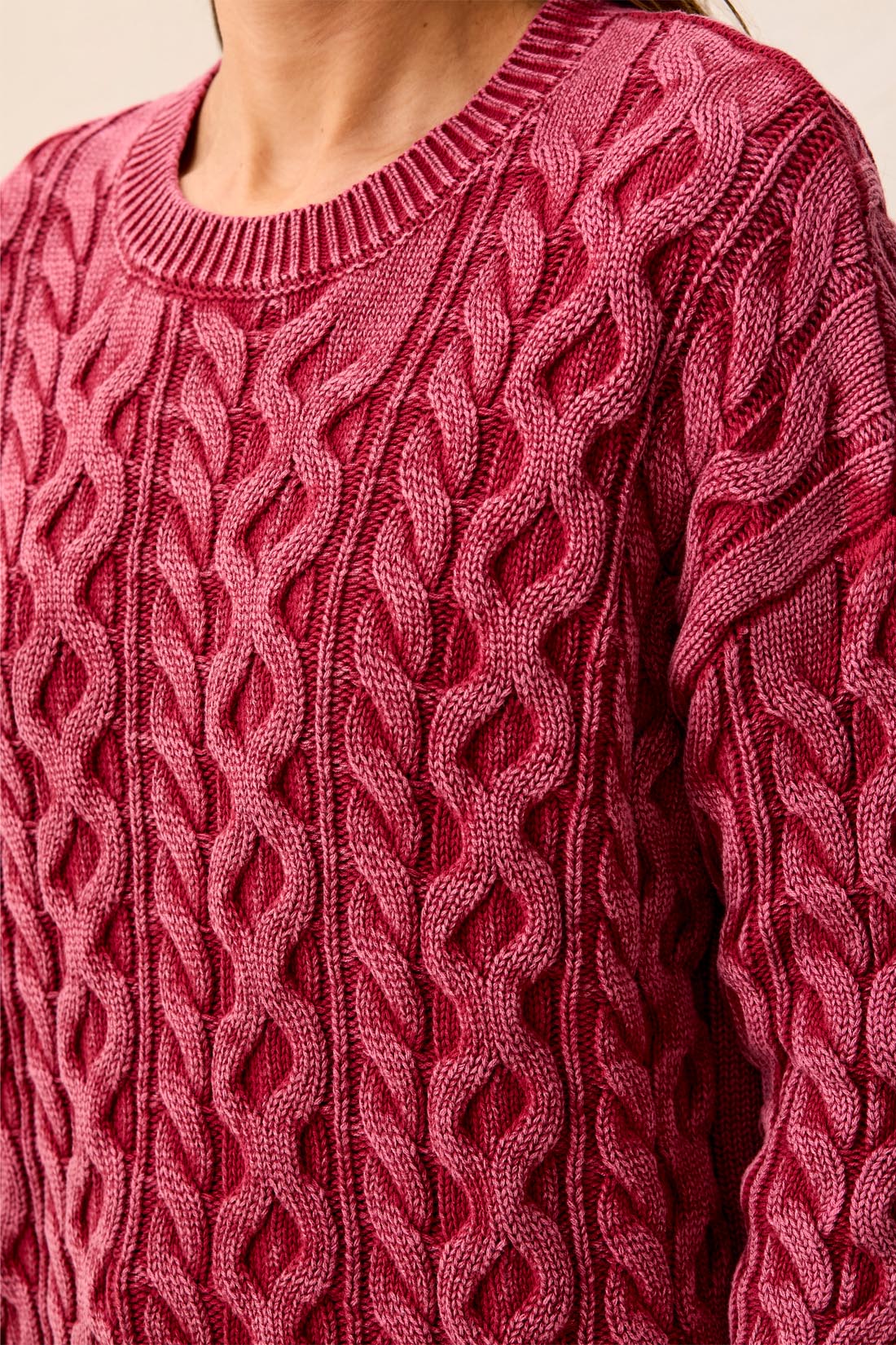 Special Wash Cable Detail Sweater Pinot