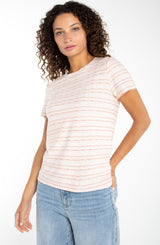 Short Sleeve Wave Stripe Knit Tee Pink Wavy Stripe