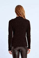 Lettuce Hem Turtleneck Sparkle Top Black