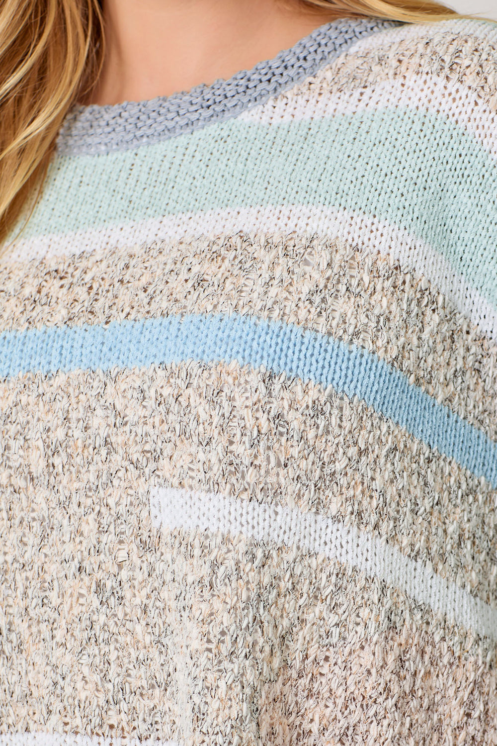 Multicolor Stripe Pullover Sweater Ice Blue + Grey Mix