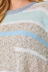 Multicolor Stripe Pullover Sweater Ice Blue + Grey Mix