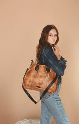 Bruna Convertible Shoulder Bag Tan + Black Rustic