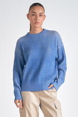 Vintage Ribbed Crew Neck Sweater Blue + White
