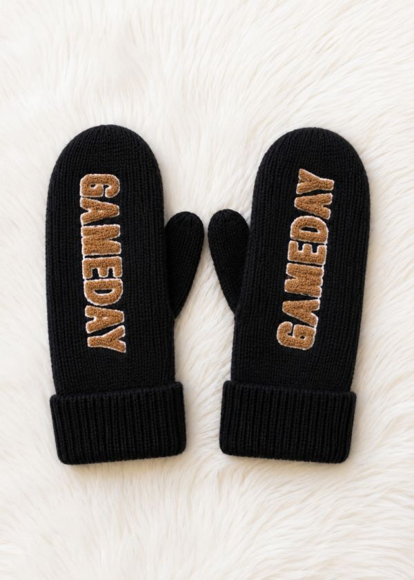 Gameday Knit Mittens Black + Tan